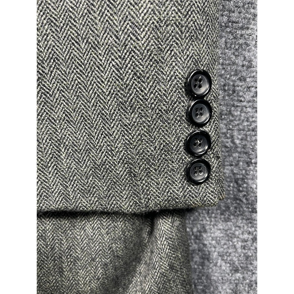 Alan Flusser Men's Grey Herringbone 100% Pure Lambswool Blazer Jacket‎ Size 48L - Picture 2 of 13